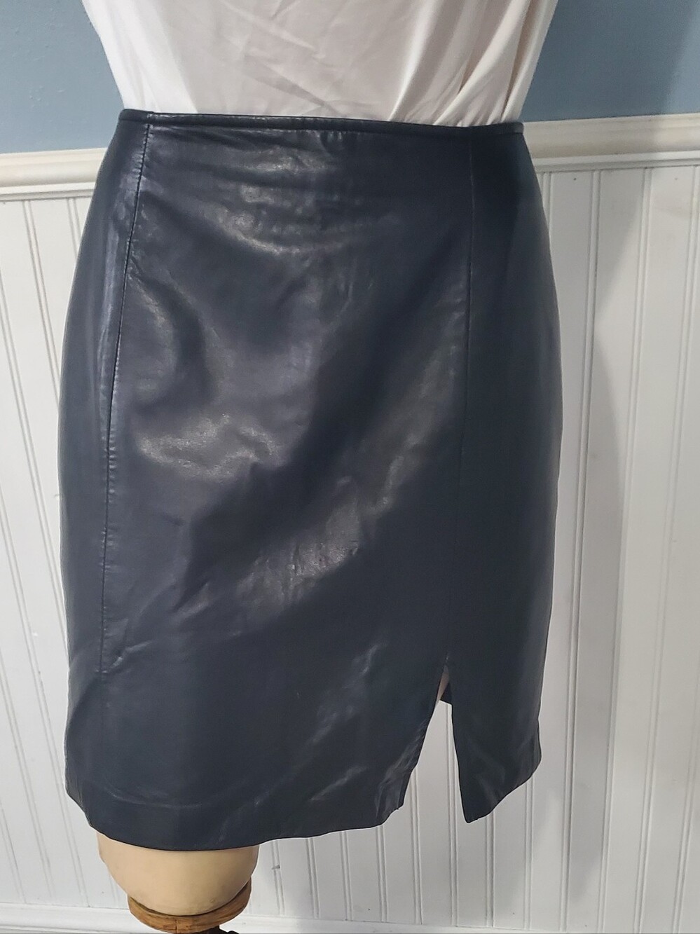 Vintage Gantos Black Leather Mini Skirt with Subtle Front Slit